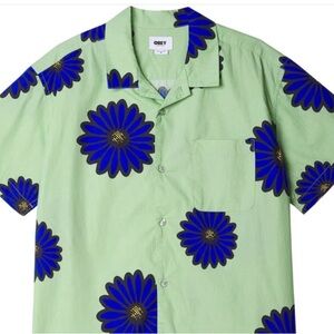 Obey Daisy Blossoms Green Shirt with Blue Floral Design